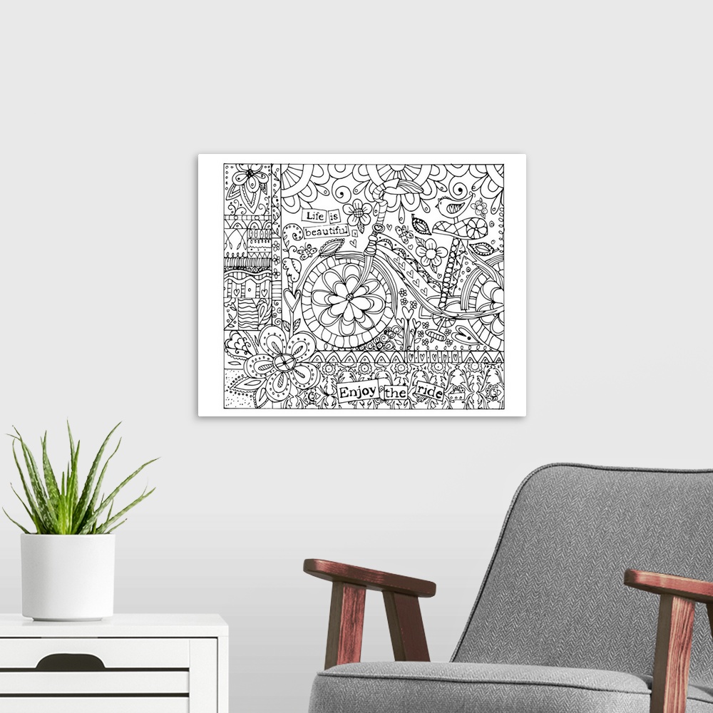 A modern room featuring Enjoy the creative ride and color up this whimsical bike art!
