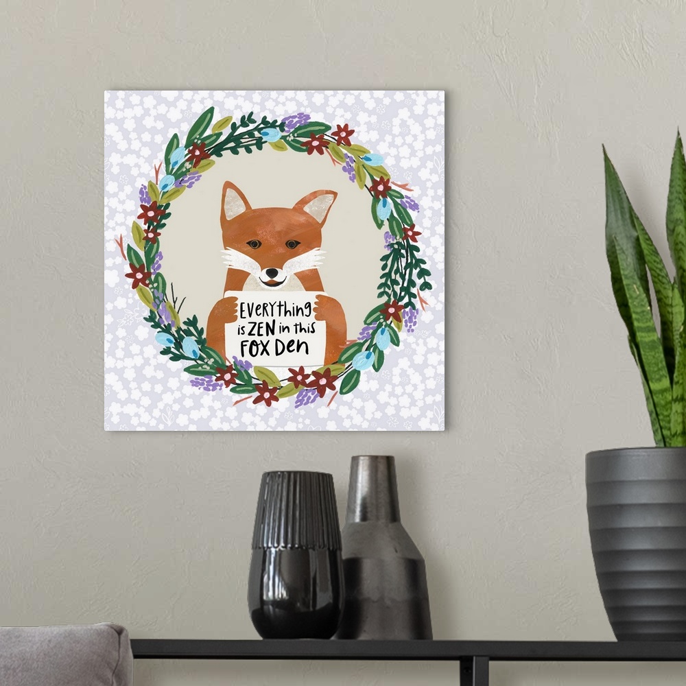 A modern room featuring A perfect piece of art for any Fox Den in your home!