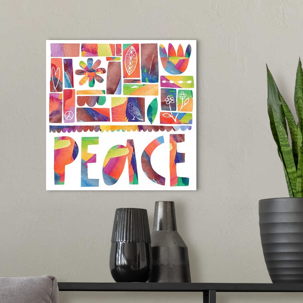A modern room featuring Bold and impactful message art!  PEACE