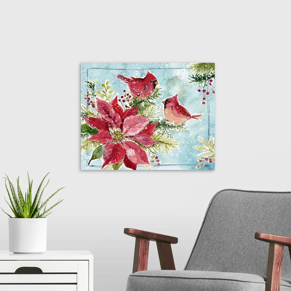 A modern room featuring Poinsettias On Blue