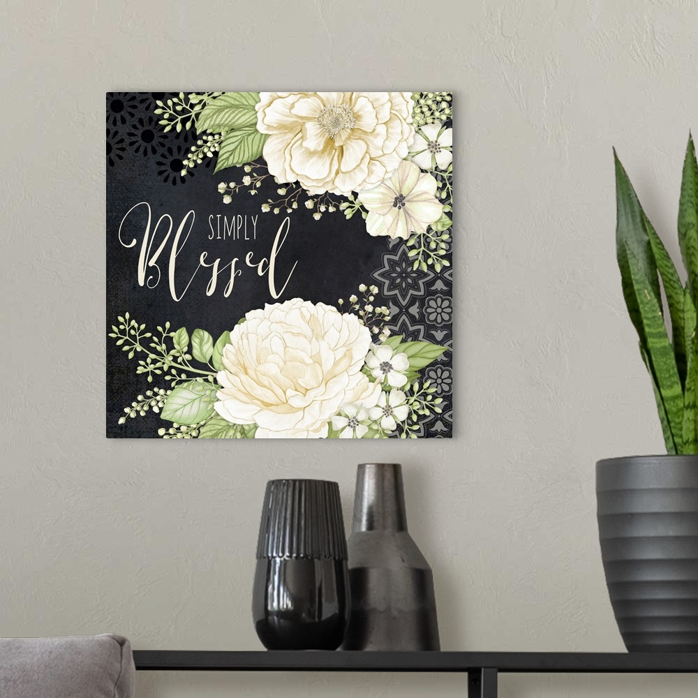 A modern room featuring A lovely piece of art to always remember our simple blessings.