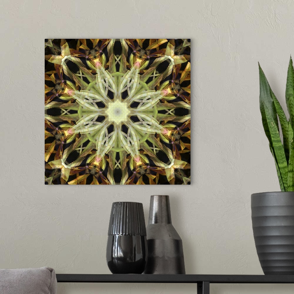A modern room featuring Colorful Kaleidoscope - Green And Brown