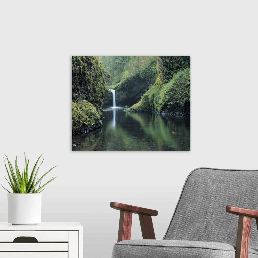A modern room featuring Punch Bowl Falls, Eagle Creek, Columbia River Gorge, Oregon.