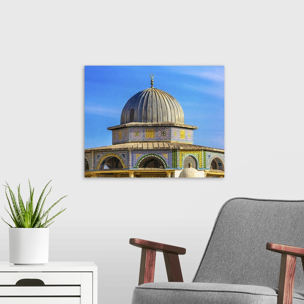 A modern room featuring Small Shrine Dome of the Rock Islamic Mosque Temple Mount Jerusalem Israel. Built in 691 One of m...
