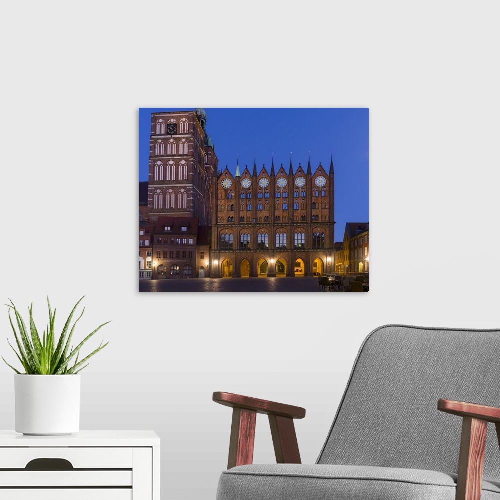 A modern room featuring The Alte Markt (old market) with the iconic town hall and the church St. Nikolei (Saint Nicholas)...
