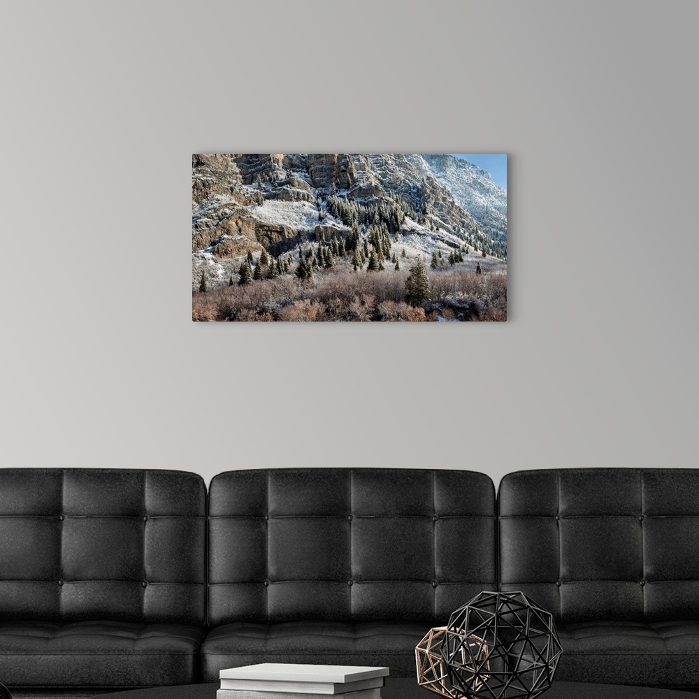 A modern room featuring USA, Utah, Provo, Panoramic view of late afternoon light in Provo Canyon