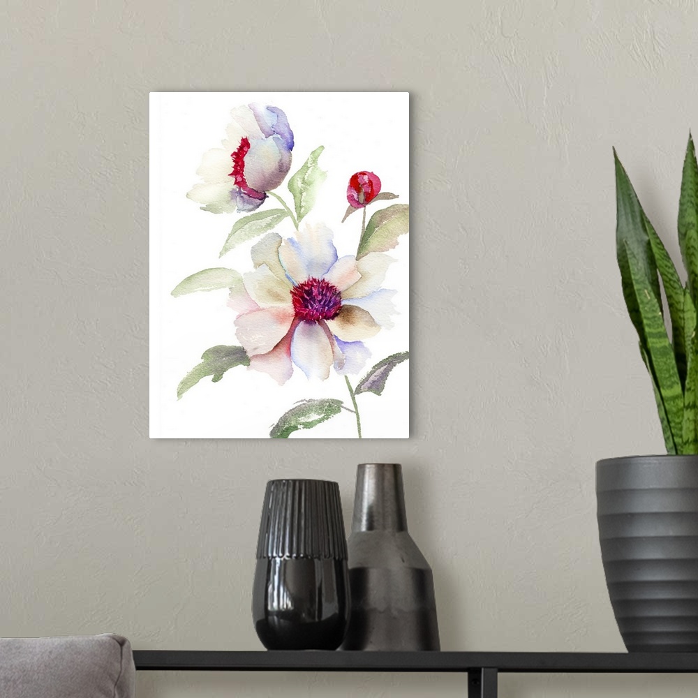 A modern room featuring Beautiful blue flower, originally a watercolor painting.