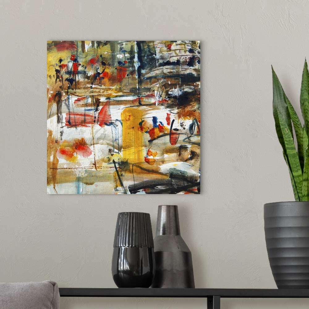 A modern room featuring Boats, originally an oil painting of an abstract background.