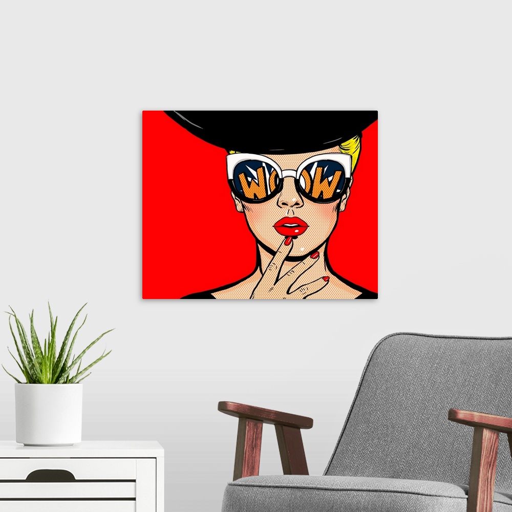 A modern room featuring Pop Art Thinking Woman