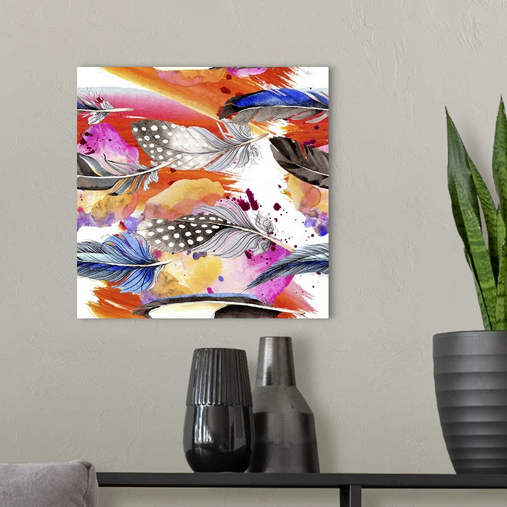 A modern room featuring Watercolor Bird Feathers