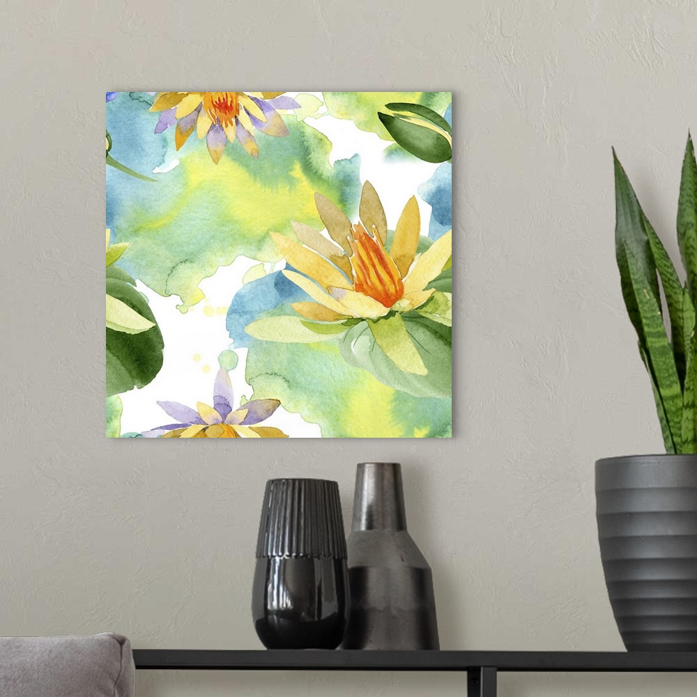 A modern room featuring Watercolor Yellow Lotus Flowers