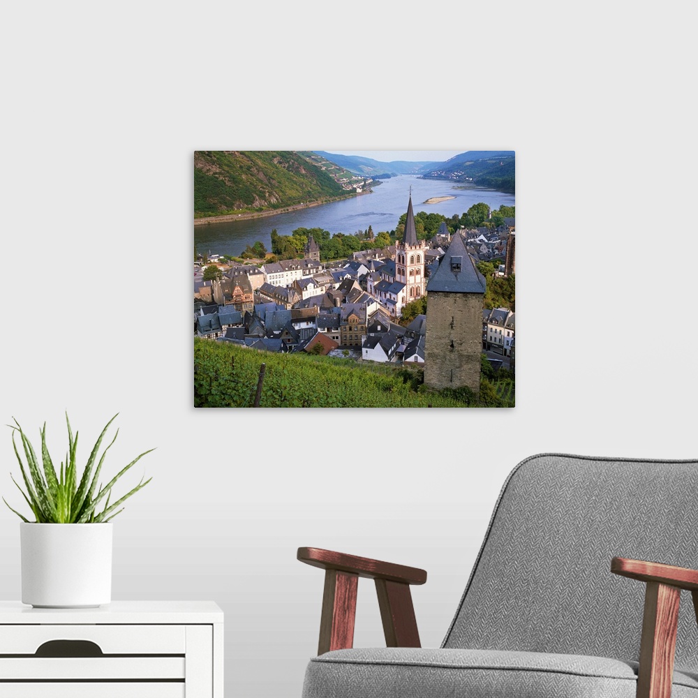 A modern room featuring Germany, Rhineland-Palatinate, Bacharach, Rhine, The town and the river