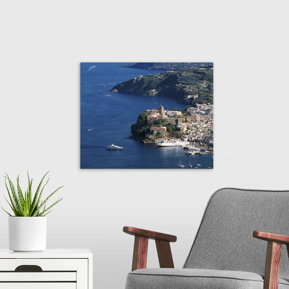 A modern room featuring Italy, Sicily, Lipari island, panorama