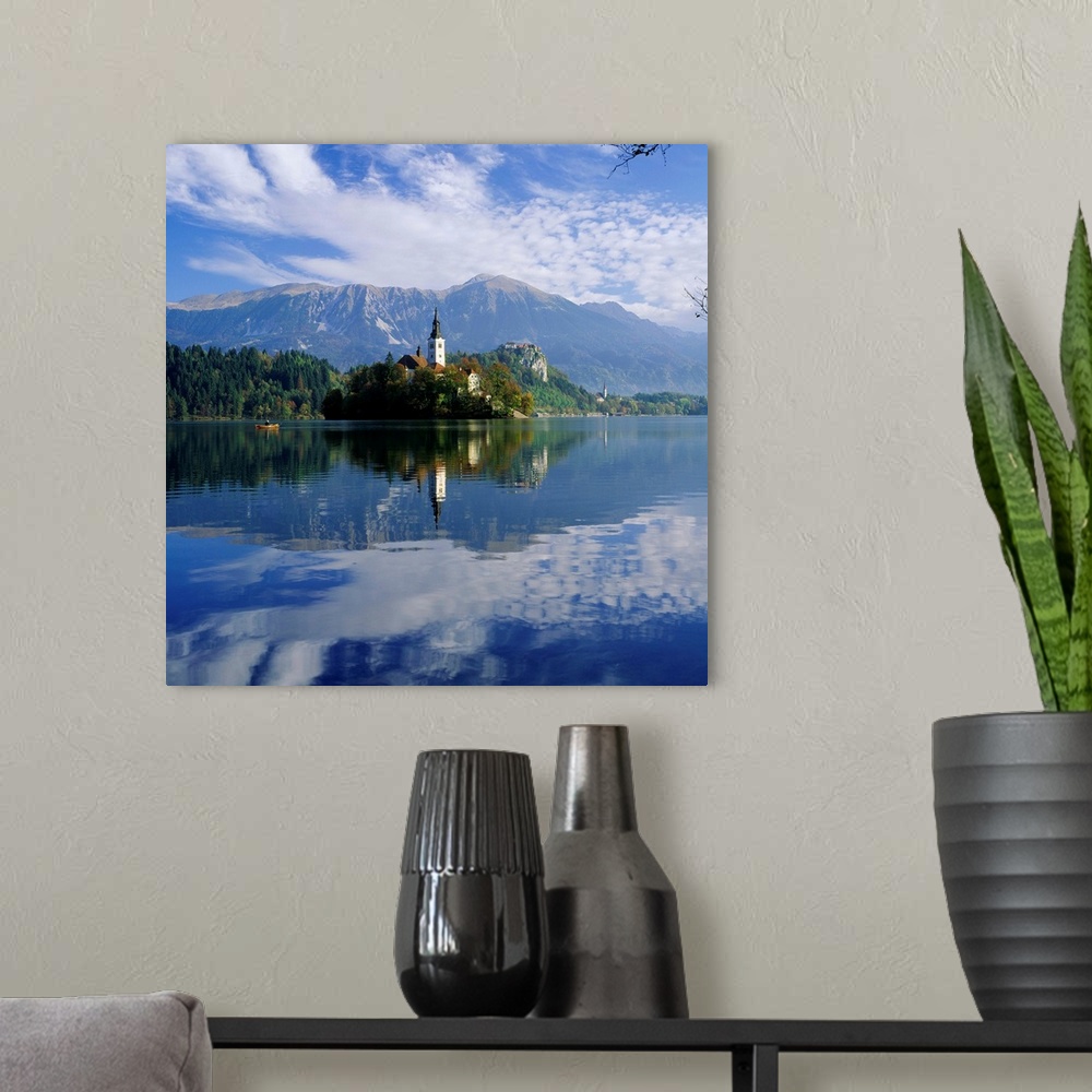 A modern room featuring Slovenia, Bled's lake