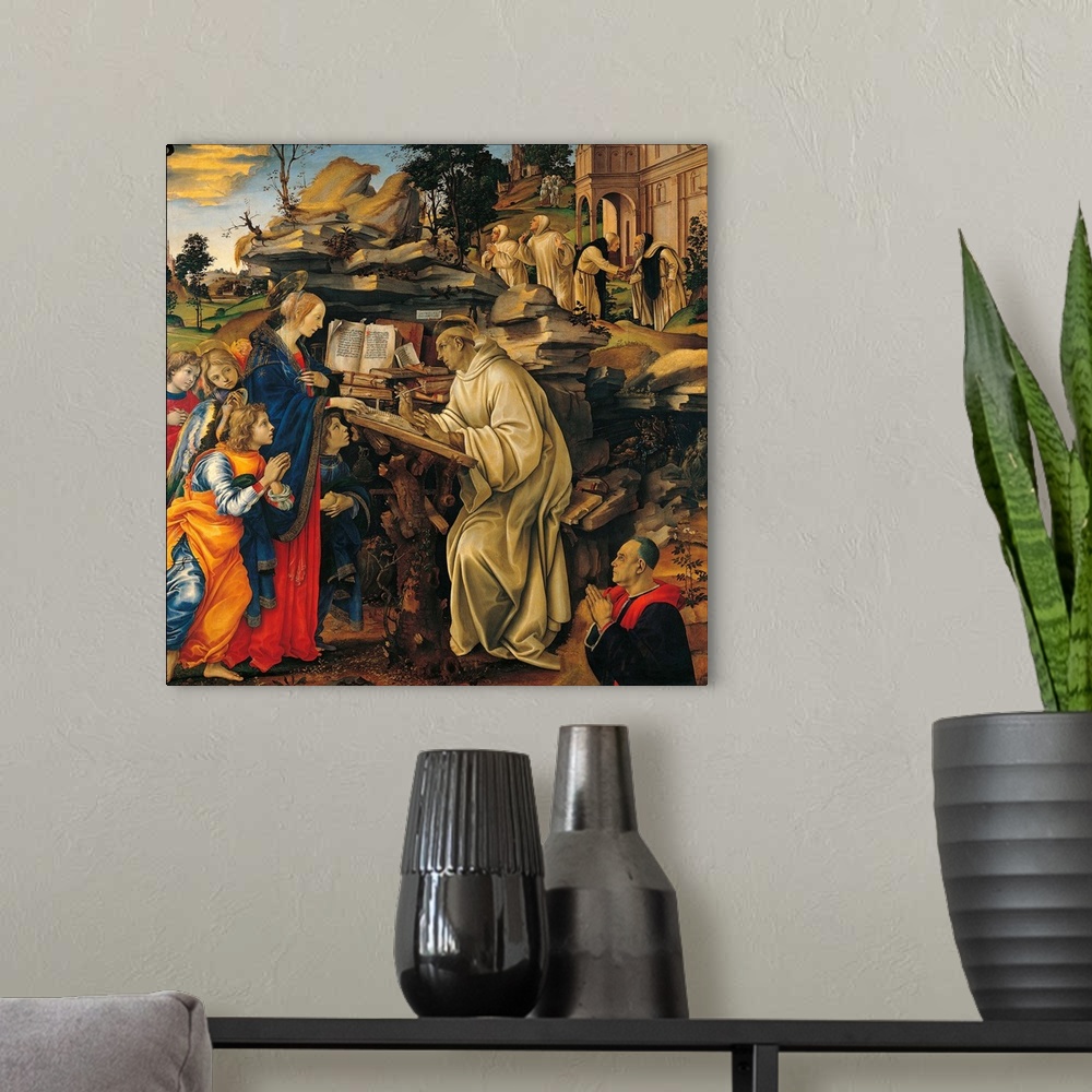 A modern room featuring Apparition of the Virgin to St Bernard, by Filippino Lippi, 1479 - 1486 about, 15th Century, temp...