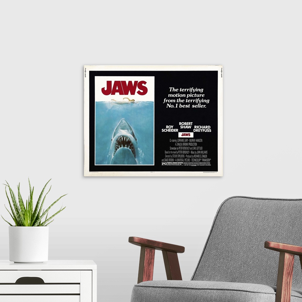 A modern room featuring Jaws, 1975.
