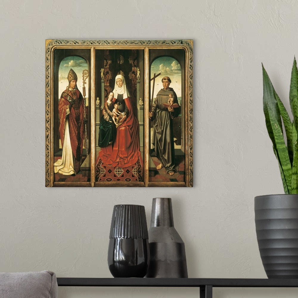 A modern room featuring The Sainte Anne Altarpiece.