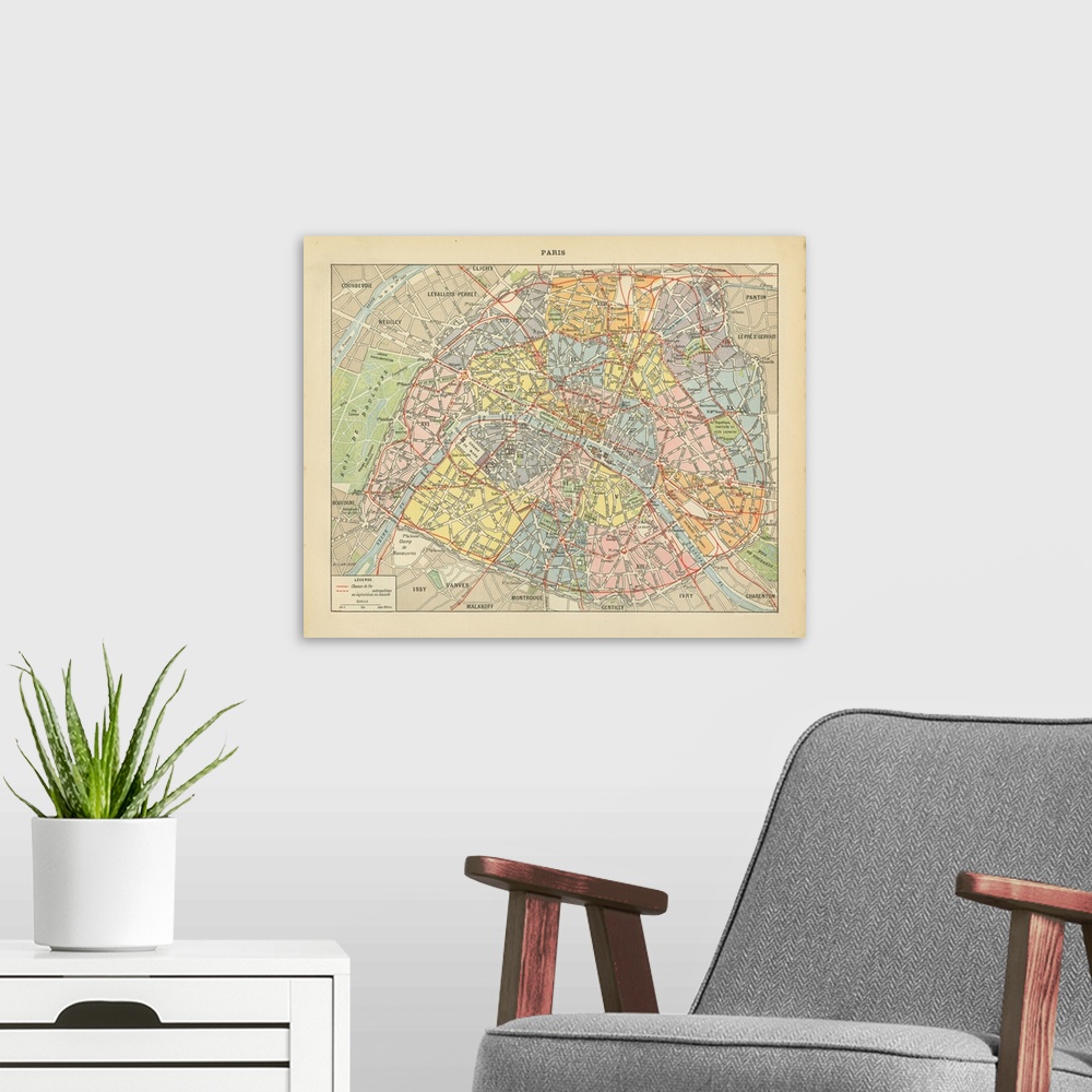A modern room featuring Vintage map of Paris, France