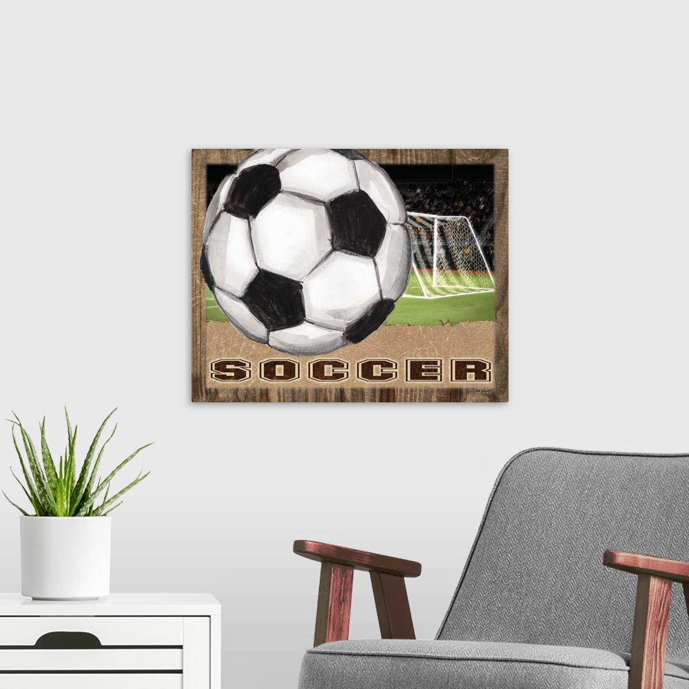 A modern room featuring Illustrated soccer decor.