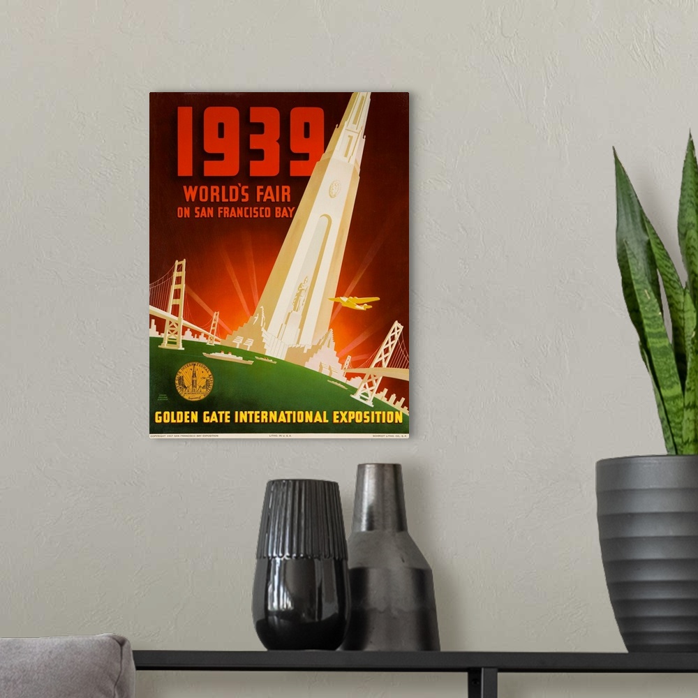 A modern room featuring 1939 San Francisco Golden Gate Exposition, World's Fair Poster