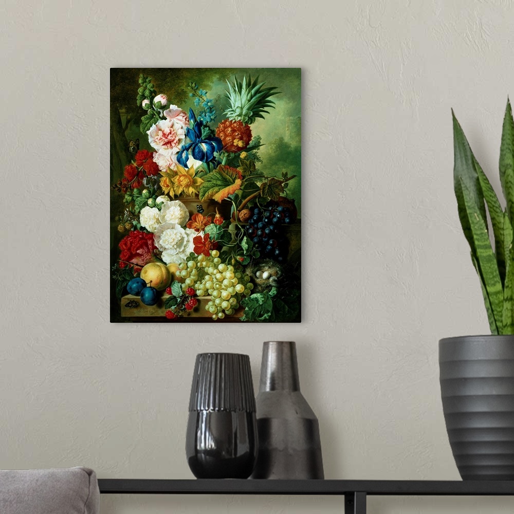 A modern room featuring A Rich Still Life Of Summer Flowers By Jan Van Os