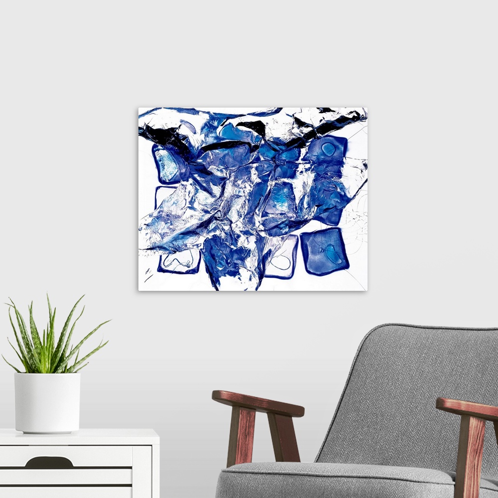 A modern room featuring Abstract photo of several translucent plastic items being splashed with water on a white background.