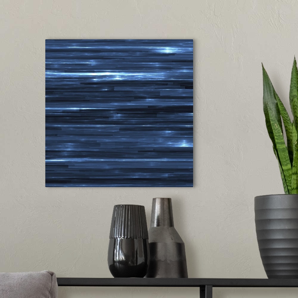 A modern room featuring Abstract vertical striated pattern in blue