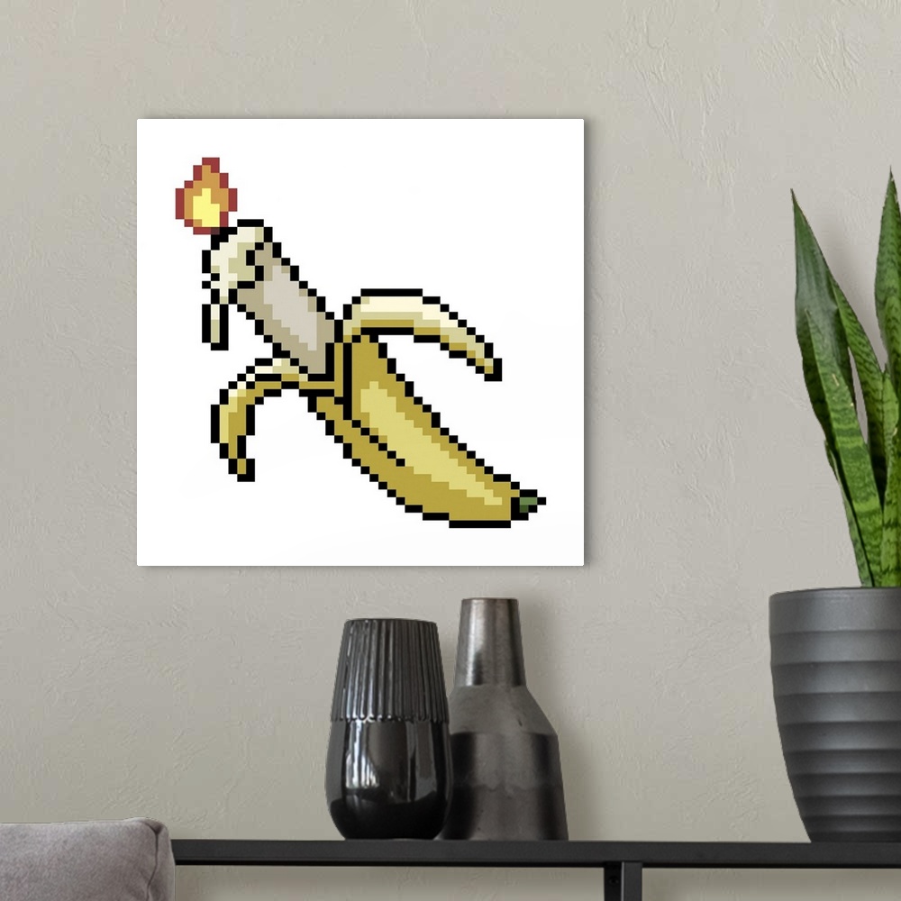 A modern room featuring vector pixel art banana candle isolated cartoon