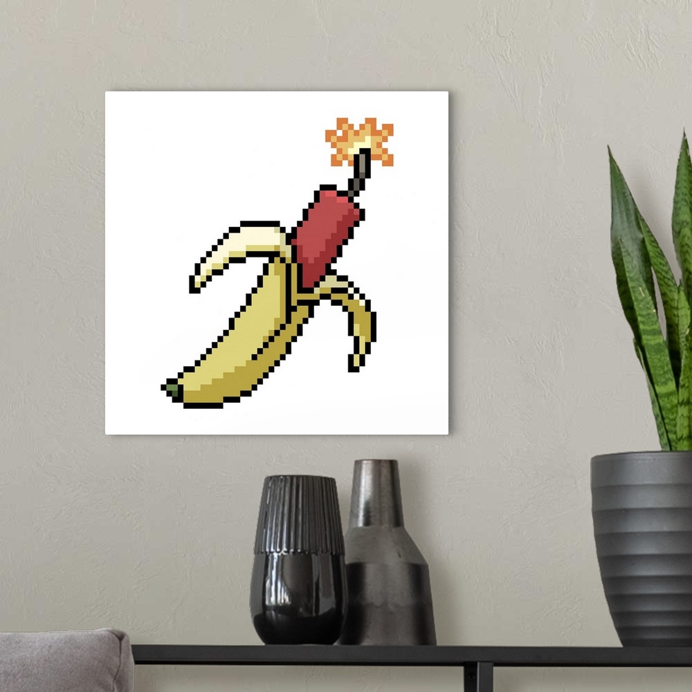 A modern room featuring vector pixel art banana dynamite isolated cartoon