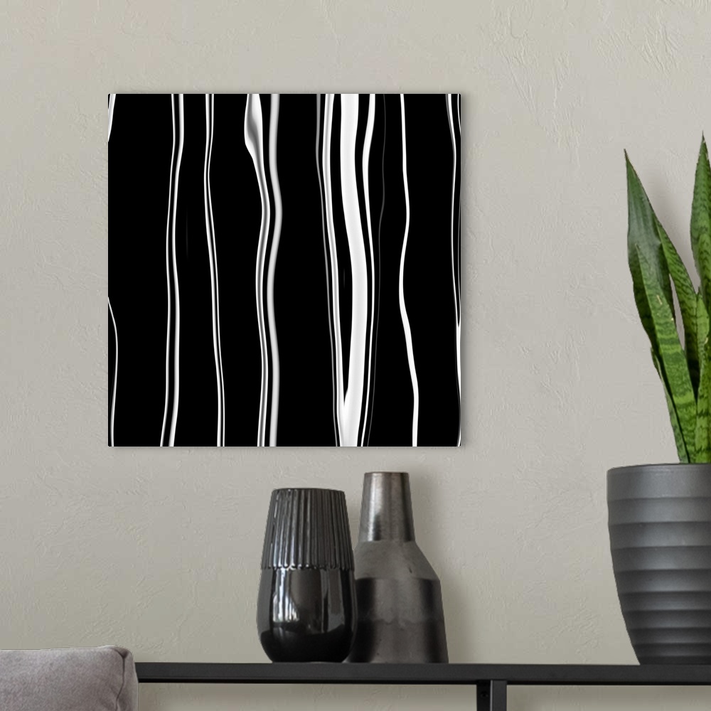 A modern room featuring Black and white wavey Abstract I