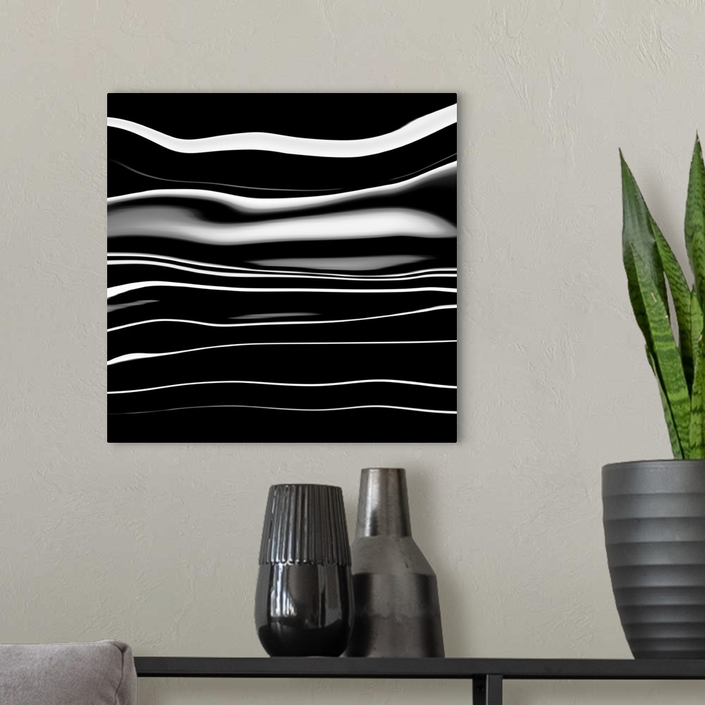 A modern room featuring Black and white wavey Abstract II