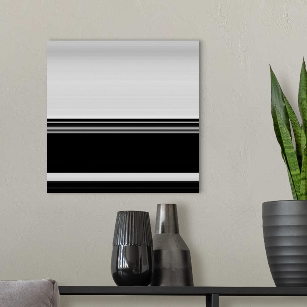 A modern room featuring Black, White and Gray striped Abstract III