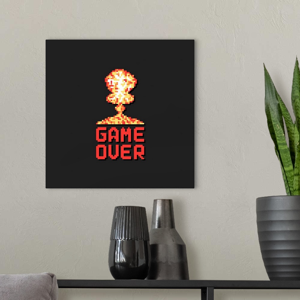 A modern room featuring Game Over With Pixel Art Explosion