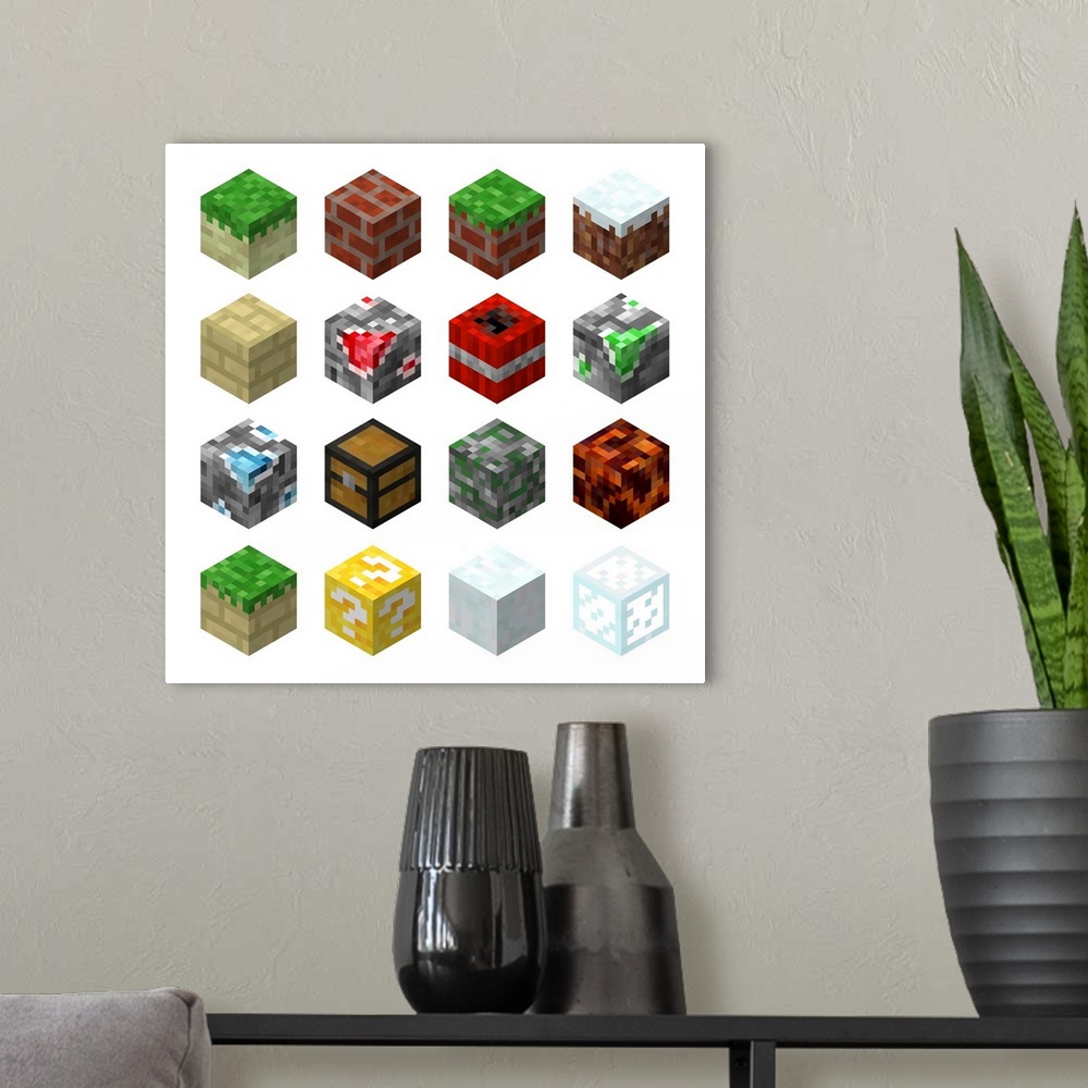 A modern room featuring Isometric Pixel Game Blocks II