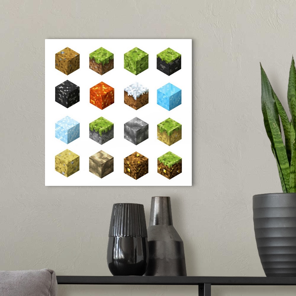 A modern room featuring Isometric Pixel Game Blocks III