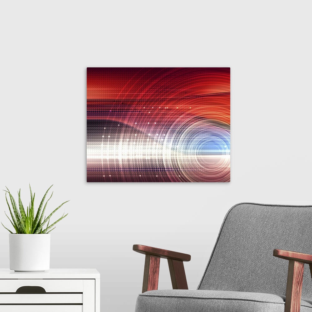 A modern room featuring Layered circles against abstract digital background