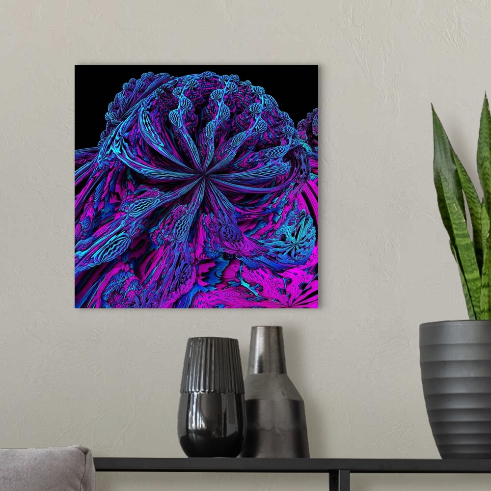 A modern room featuring Mandelbulb fractal. Computer-generated image of a three-dimensional analogue derived form a Mande...