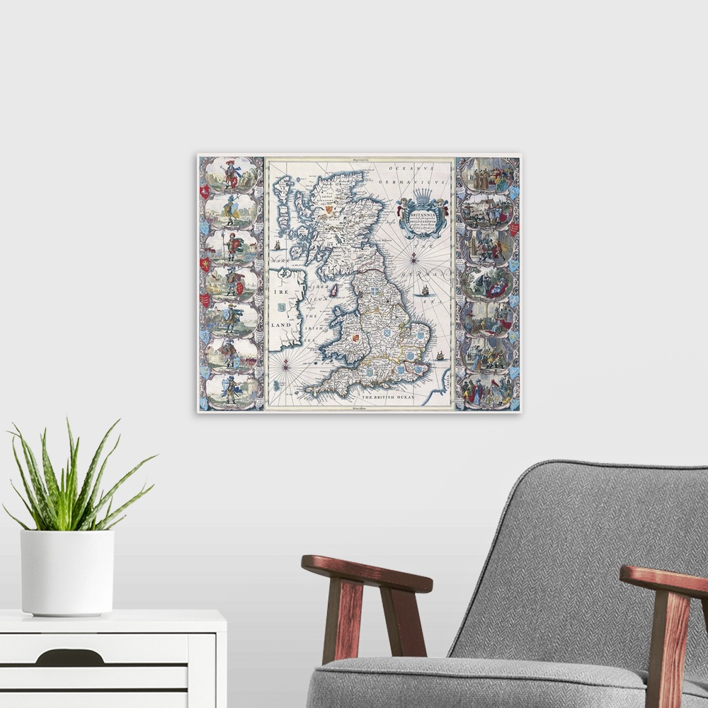 A modern room featuring Map of British Isles