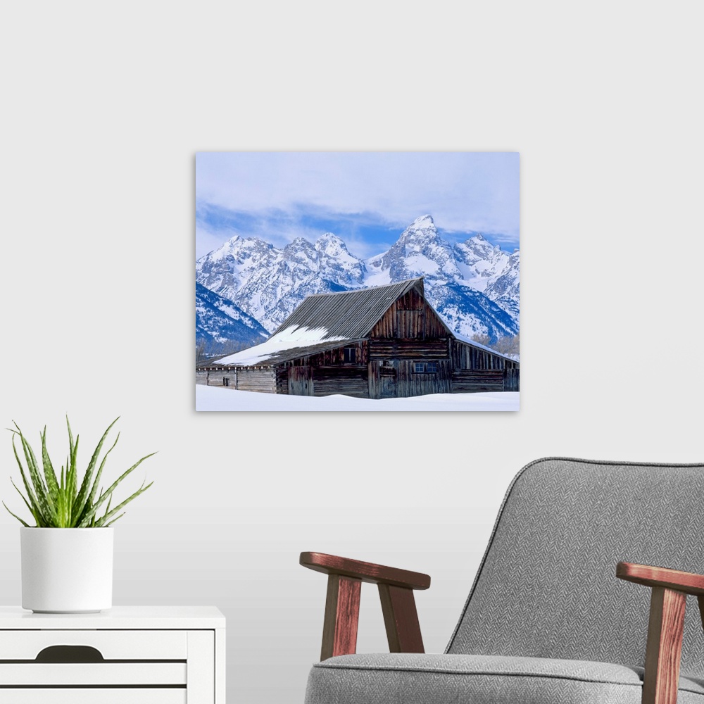 A modern room featuring Moulton Barn Below The Teton Range In Winter