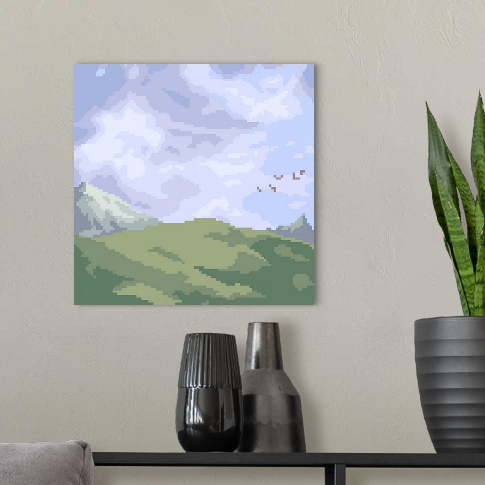 A modern room featuring Mountain Landscape Pixel Art