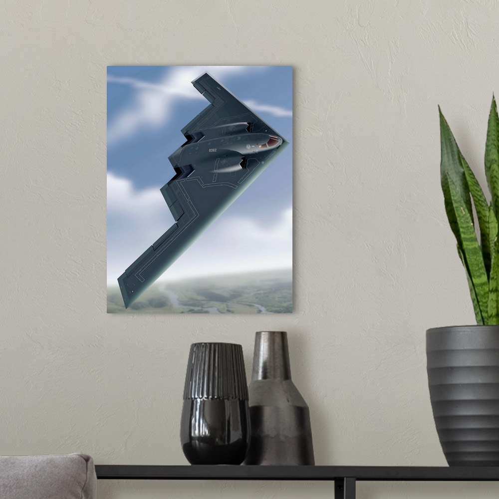 A modern room featuring Northrop B-2 Stealth Bomber