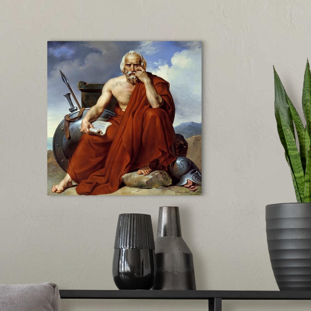 A modern room featuring Portrait of Lycurgus (Lykourgos, Lycurgue), legislator of Sparta. Painting by Merry Joseph Blonde...