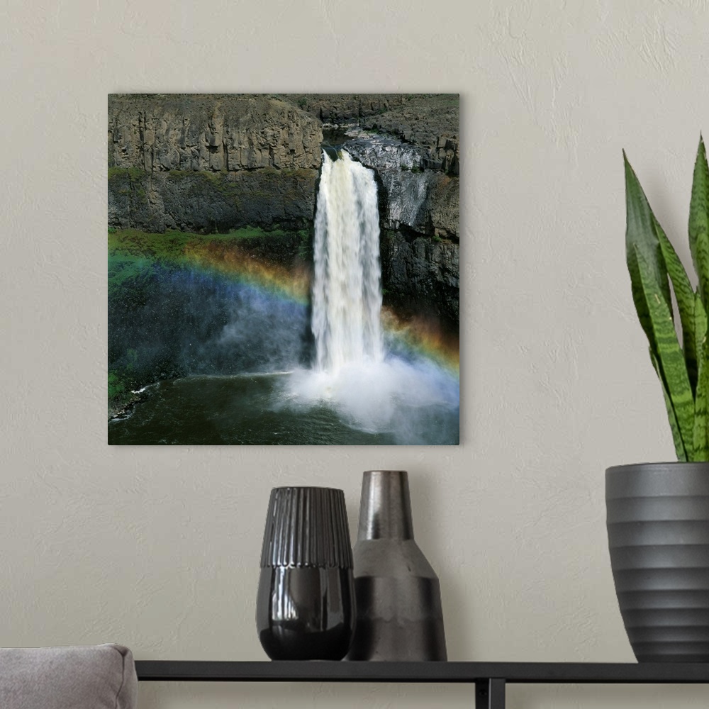 A modern room featuring Rainbow Caused By Waterfall