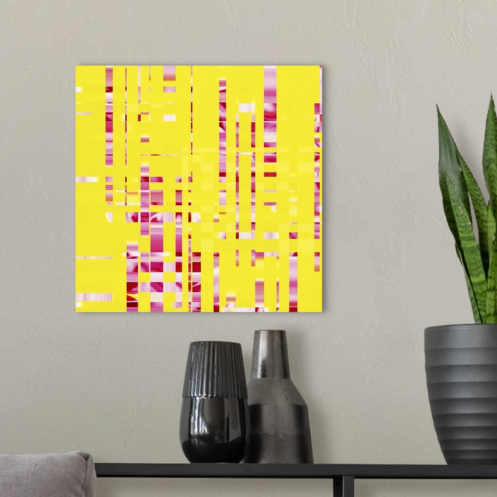 A modern room featuring Red and Yellow Grid Abstract