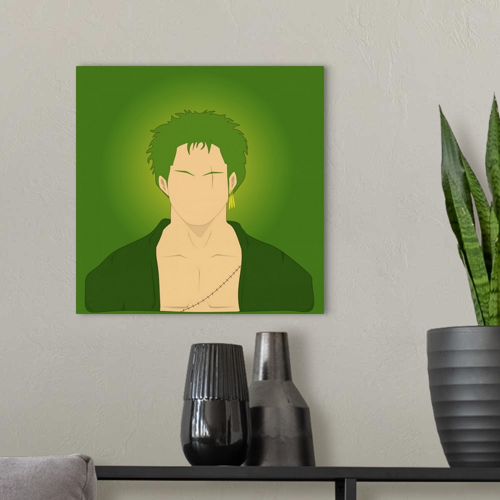 A modern room featuring Fan art of characters from anime.