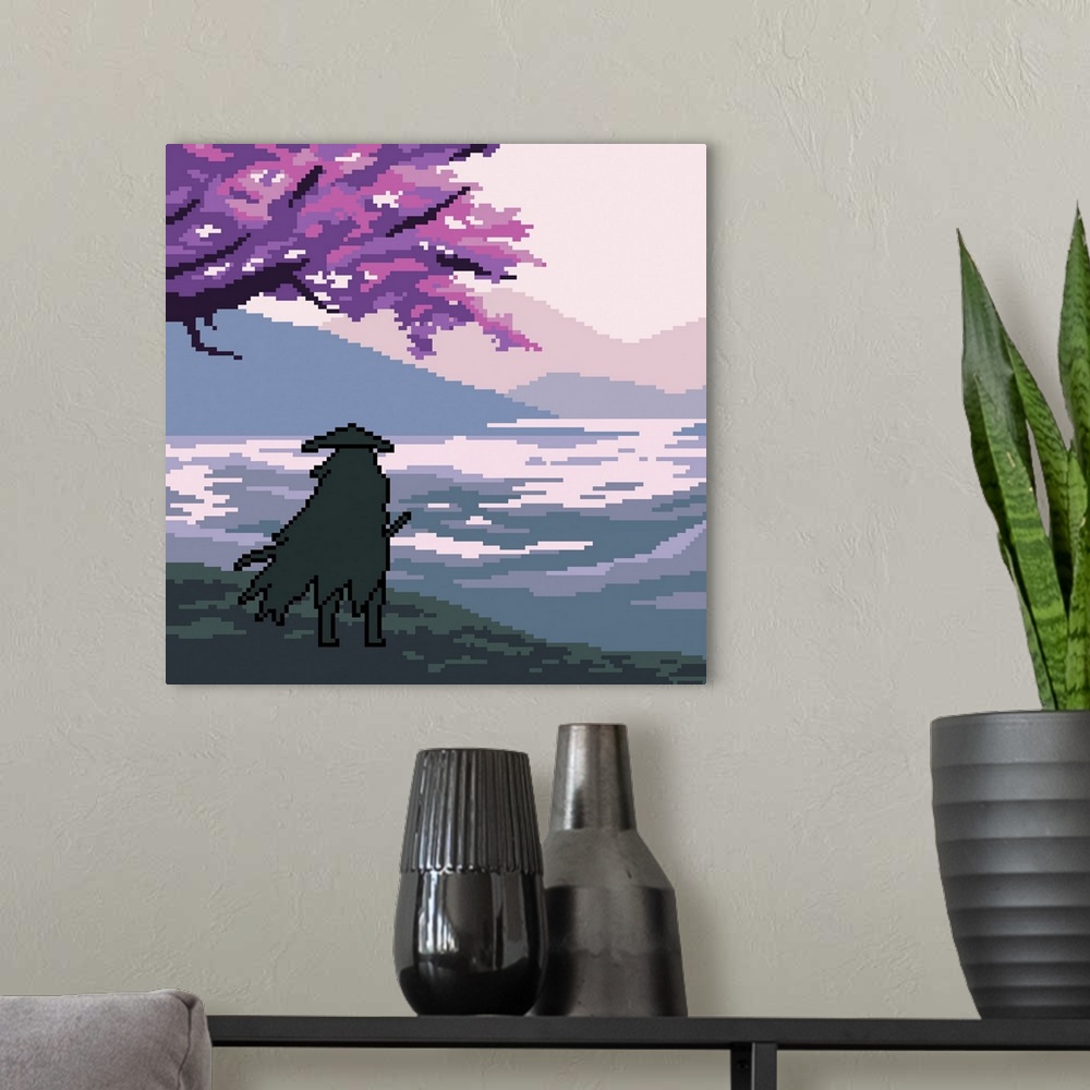 A modern room featuring Samurai Traveler Pixel Art