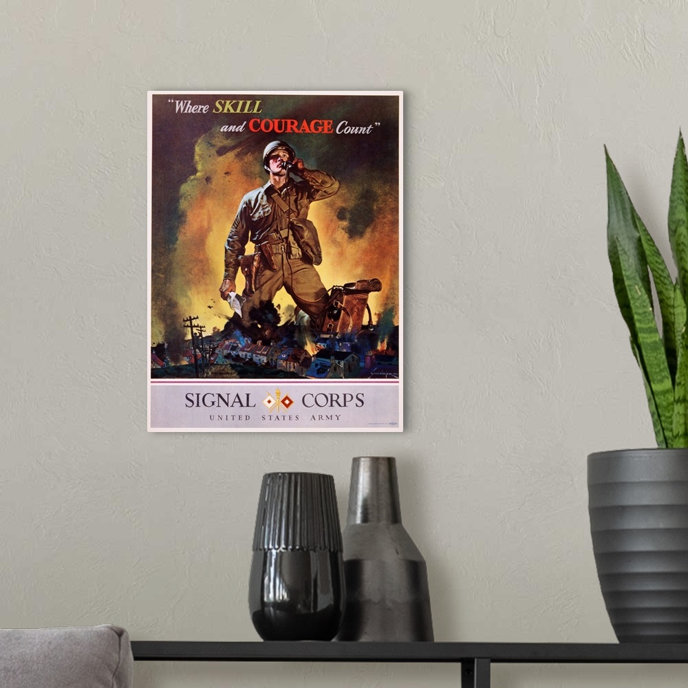 A modern room featuring Signal Corps Recruitment Poster By Jes Schlaikjer