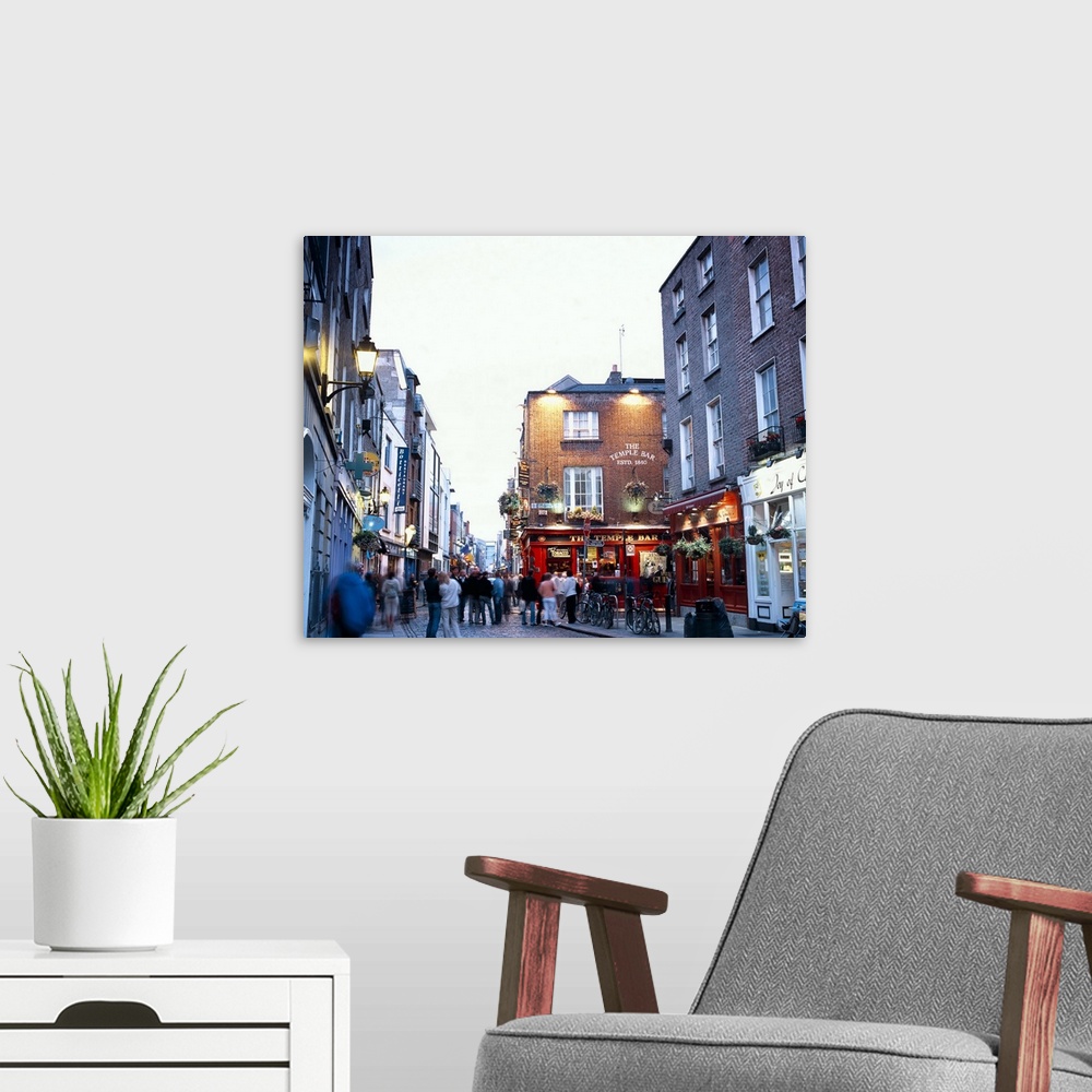 A modern room featuring Street scene in temple bar, Dublin, Ireland