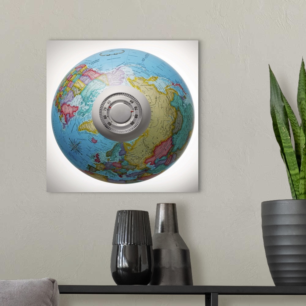 A modern room featuring Thermostat on World Globe