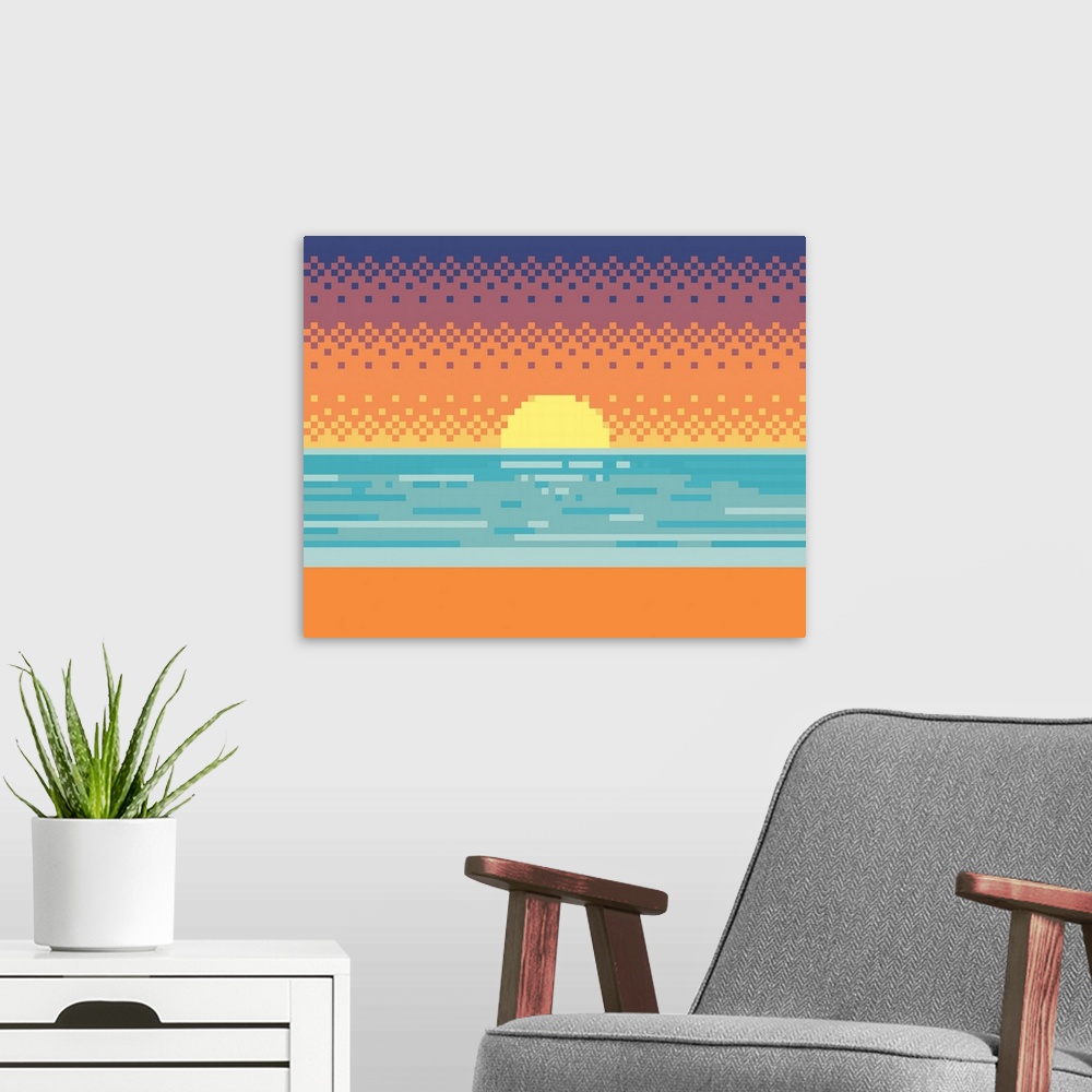 A modern room featuring Tropical Sunset Pixel Style